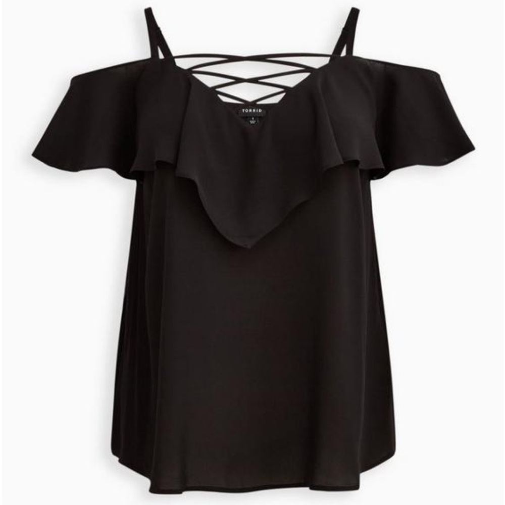 Torrid Georgette Lace up Cold Shoulder Blouse